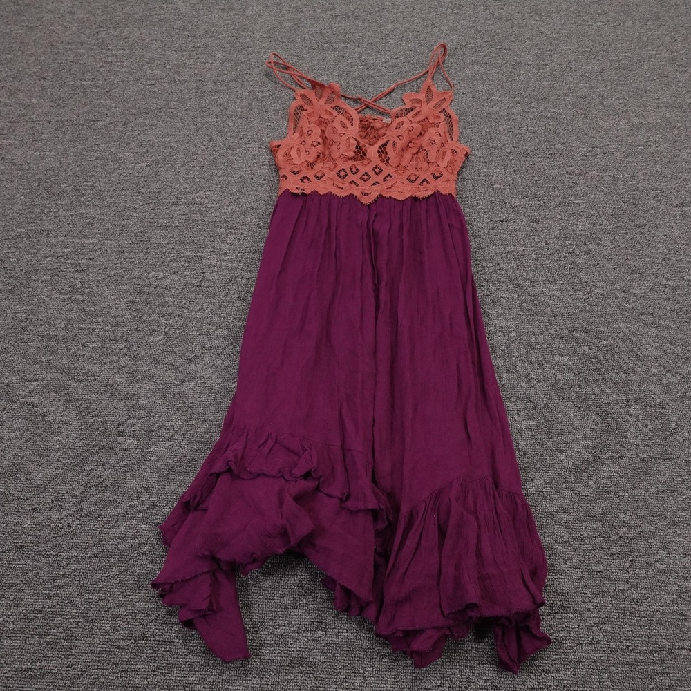 FP One Dress Womens XS/S Purple Lace‎ Adella Slip Asymmetrical Ruffle Boho